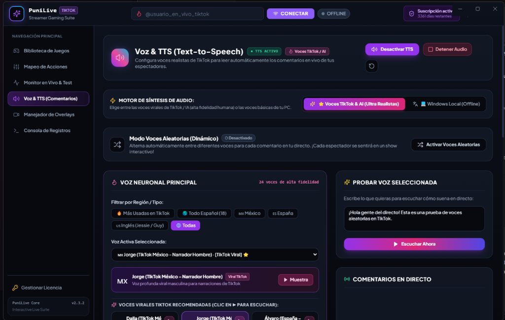 Módulo de Voz y TTS de TikTok en PuniLive